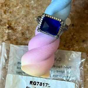 Bomb Party Dazzling Silver Ring with Deep Blue Stone